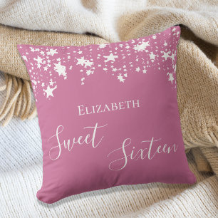Sweet 16 pink white stars name throw pillow