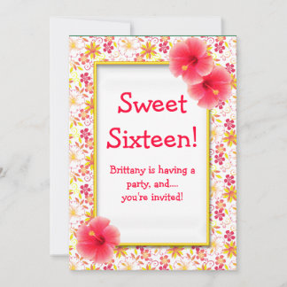 Sweet 16 Pink & Yellow Birthday Party Invitation