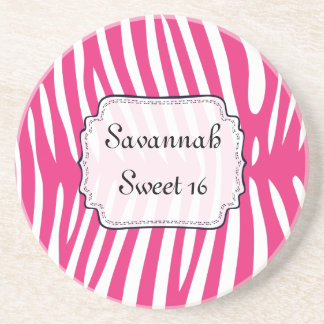 Sweet 16 Pink Zebra Change Background Color Coaster