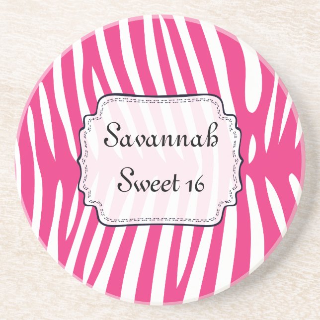 Sweet 16 Pink Zebra Change Background Color Coaster (Front)