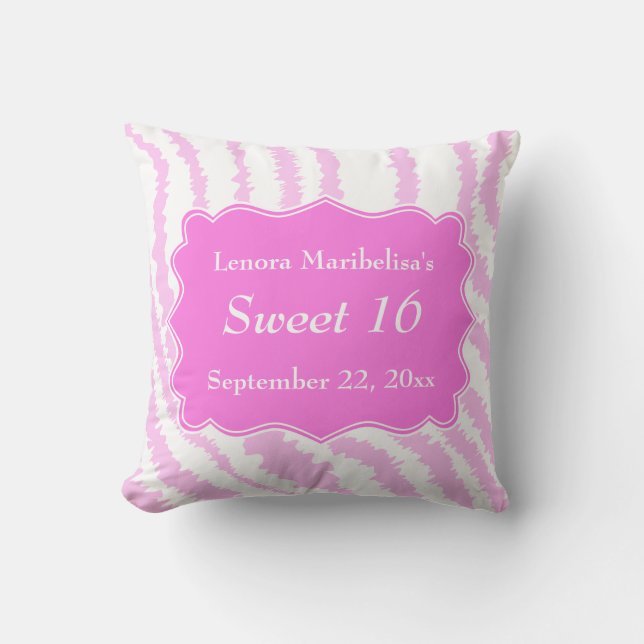 Sweet 16 Pink Zebra Print Pattern Throw Pillow (Front)