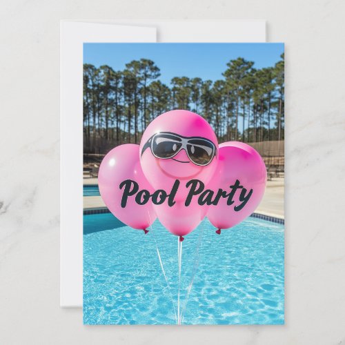 Sweet 16 Pool Party Pink Balloons Sunglasses  Invitation