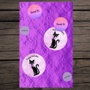 Sweet 16 Pretty Black Cat Pink Bow Pink Purple Confetti