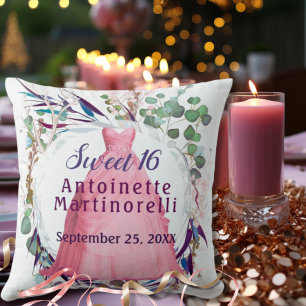 Sweet 16 Pretty Pink Formal Dress Throw Pillow