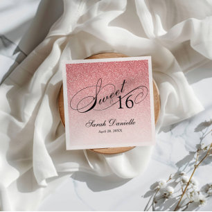 Sweet 16 Pretty Pink Glitter Glam Personalized Napkins