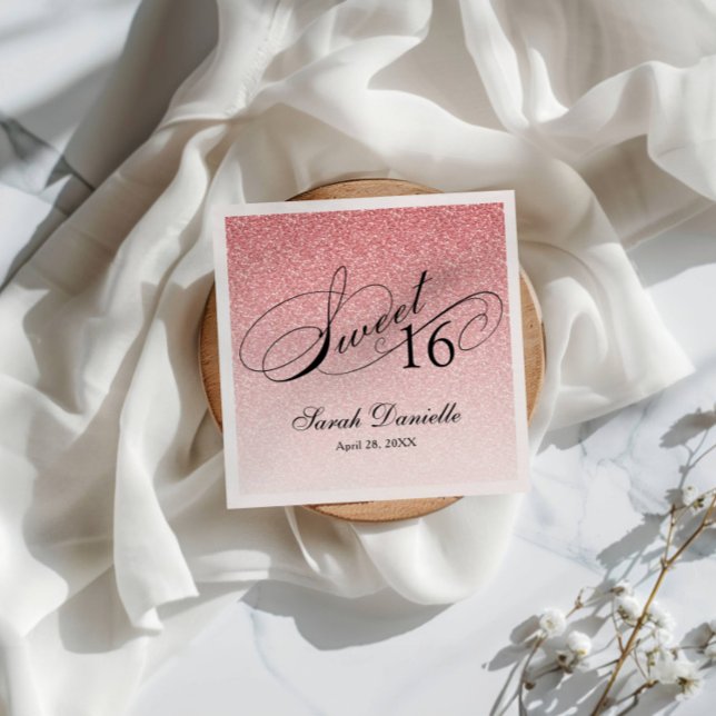 Sweet 16 Pretty Pink Glitter Glam Personalized Napkins (Creator Uploaded)
