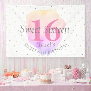 Sweet 16 Pretty Rose Pink Pretty Birthday Party Banner