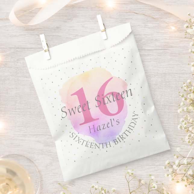 Sweet 16 Pretty Rose Pink Pretty Birthday Party  Favor Bag (Clipped)