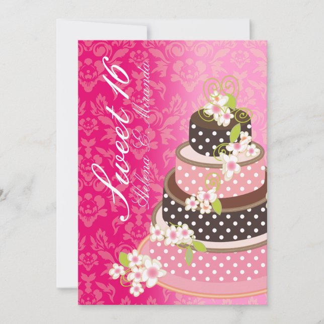 Sweet 16/ princess/4-tier pink chocolate cake invitation (Front)