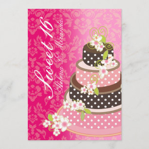 Sweet 16/ princess/4-tier pink chocolate cake invitation