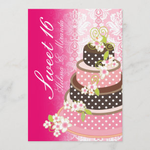 Sweet 16/ princess/4-tier pink chocolate cake invitation