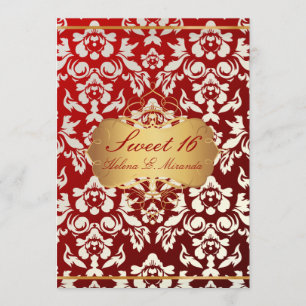 Sweet 16/ princess/pearl damask invitation