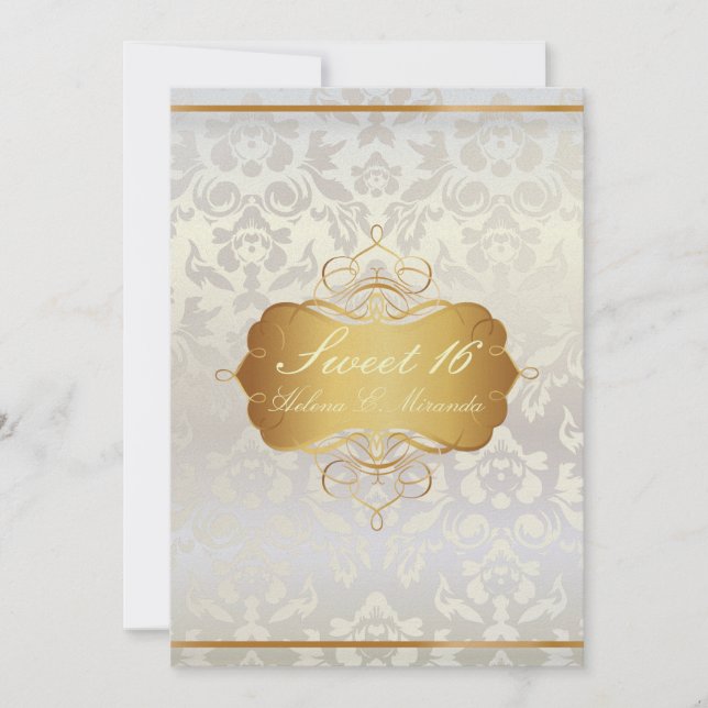 Sweet 16/ princess/pearl damask invitation (Front)