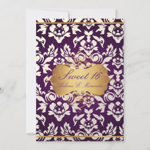 Sweet 16/ princess/pearl damask/plum announcements