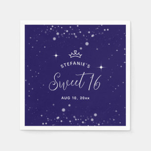 Sweet 16 Princess Tiara Crown Navy Blue Birthday Napkins