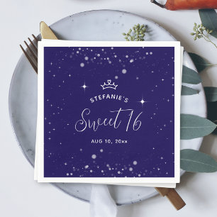 Sweet 16 Princess Tiara Crown Navy Blue Birthday Napkins