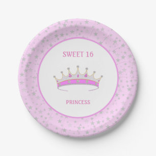 Sweet 16 Princess Tiara & Stars Confetti Paper Plates