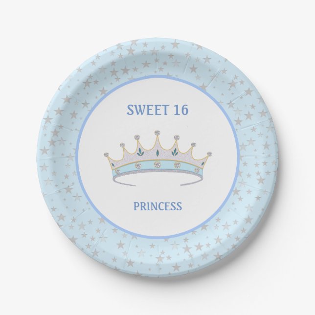 Sweet 16 Princess Tiara & Stars Confetti Paper Plates (Front)