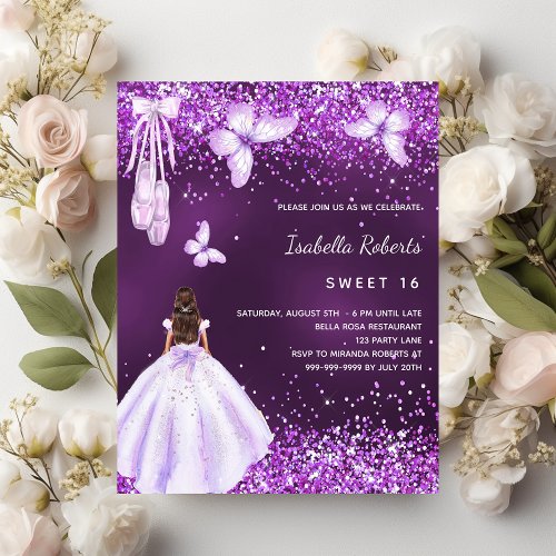 Sweet 16 purple ballerina dress invitation