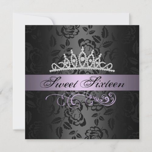 Sweet 16 Purple/Black Tiara Birthday Invitation