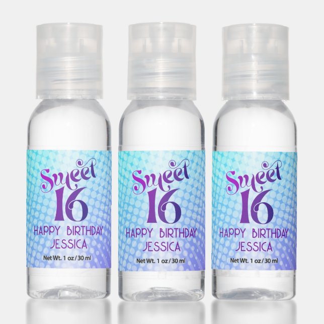 Sweet 16 Purple Blue Gradient Groovy Bold Retro Hand Sanitizer (Set)