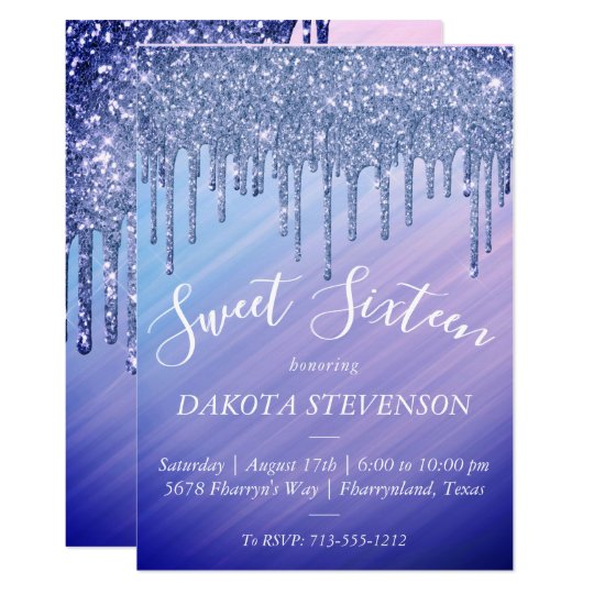 Sweet 16 Purple Blue Mermaid Ombre Sparkly Drip Invitation