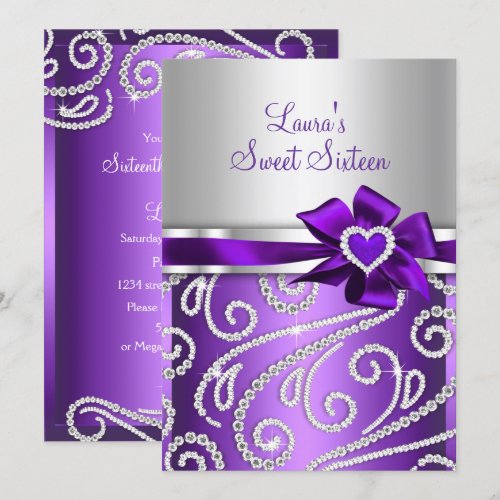 Sweet16 Purple Bow &amp; Sparkle Diamond Announcements