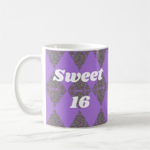 Sweet 16 Purple Diamond Pattern Celebration Coffee Mug