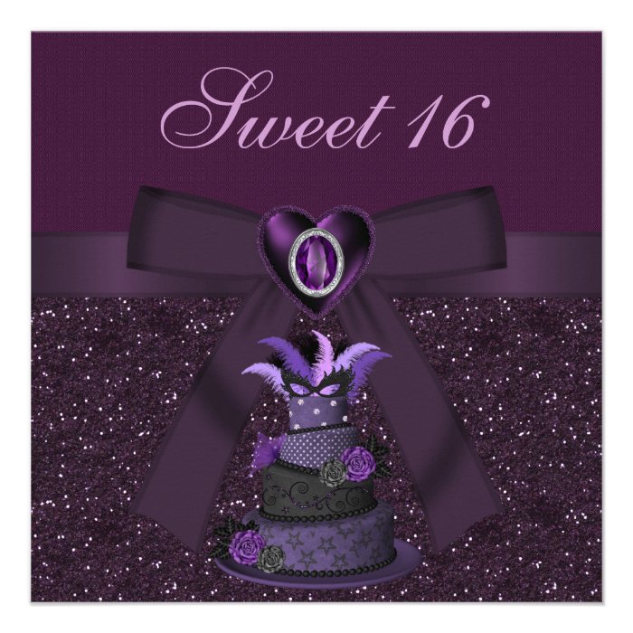 Sweet 16 Purple Diva Cake & Jewel Heart Invites