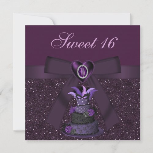 Sweet 16 Purple Diva Cake &amp; Jewel Heart Invites