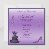 Sweet 16 Purple Diva Cake, Sparkle High Heels Invitation (Back)