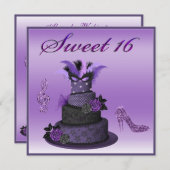 Sweet 16 Purple Diva Cake, Sparkle High Heels Invitation (Front/Back)