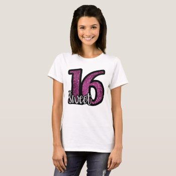 Sweet 16 Purple Faux Glitter Birthday Text T-shirt by Tissling at Zazzle