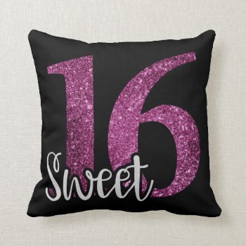 Sweet 16 Purple Faux Glitter Birthday Text Throw Pillow by Tissling at Zazzle