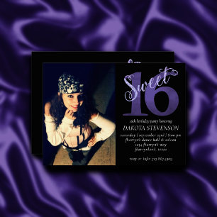 Sweet 16   Purple Faux Glitter Photo Keepsake Invitation