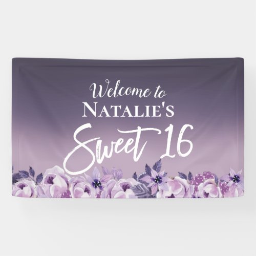 Sweet 16 Purple Floral Elegant Gradient Banner