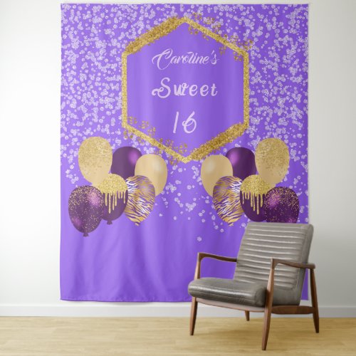 Sweet 16 Purple Glitter  Glitter Party Balloons Tapestry