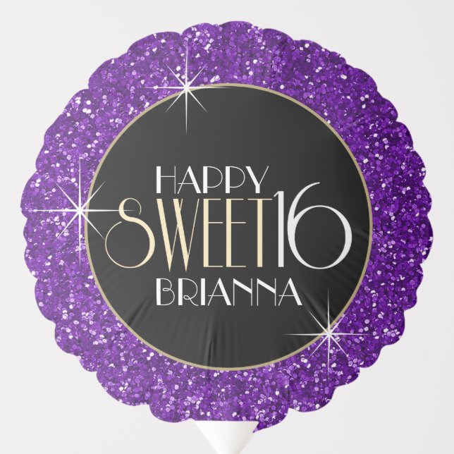 Sweet 16 Purple Glitter Personalized Birthday Balloon (Front)