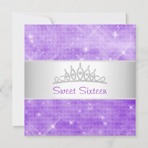 Sweet 16 Purple Glitter Silver Jewel Tiara Party 1 Personalized Announcement