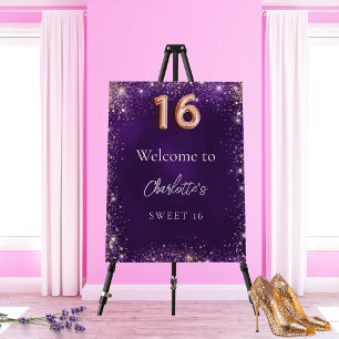 Sweet 16 purple glitter sparkles welcome foam board
