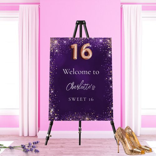 Sweet 16 purple glitter sparkles welcome foam board