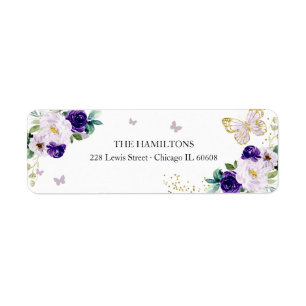 Sweet 16 Purple Gold Floral Butterfly Label