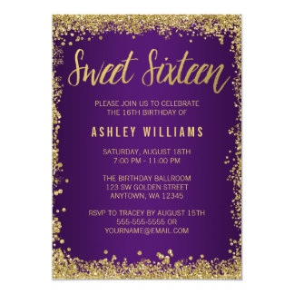 Sweet 16 Purple Gold Glitter Birthday Card