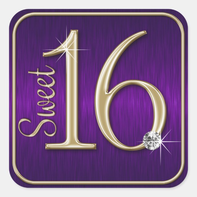 Sweet 16 Purple/Gold Metallic Look Stickers (Front)