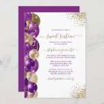 Sweet 16 Purple Gold Sparkle Balloon Invitation