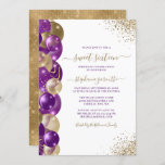 Sweet 16 Purple Gold Sparkle Balloon Invitation