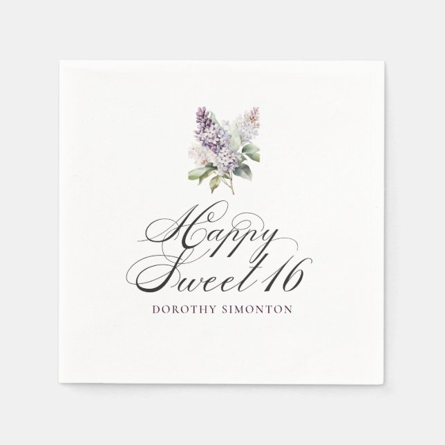 Sweet 16 Purple Lilac Spring Flower Cocktail Napkins (Front)