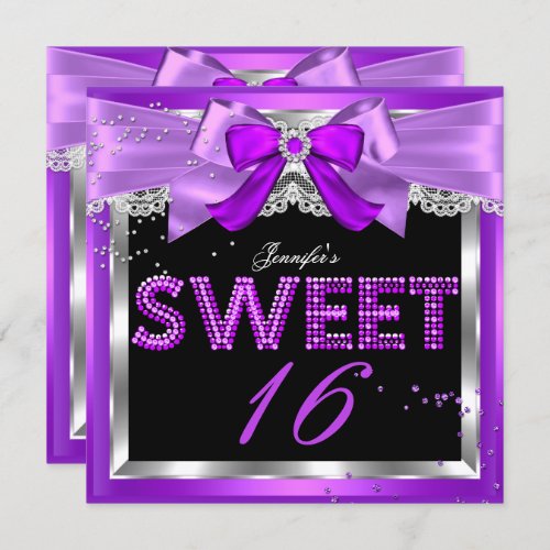 Sweet 16 Purple Magenta Glitter Glam Birthday Invitation