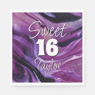Sweet 16 Purple Marble Personalized Napkins