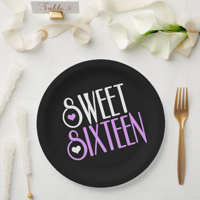 Sweet 16 Purple Paper Plates (Wedding)